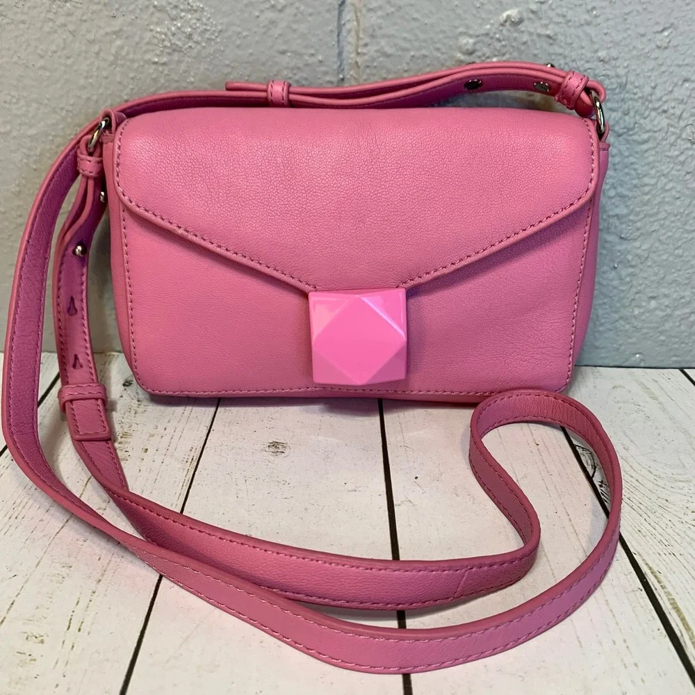 Vince Camuto Pink Leather Geometric Clasp Crossbody Bag Small Shoulder Purse